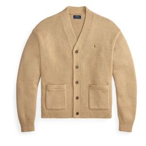 Ralph Lauren Men's Relaxed Fit V Neck Cardigan in Camel Melange